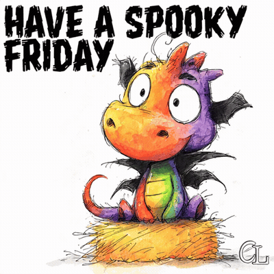 Colorful Dragon On Hay Saying Have A Spooky Friday GIF