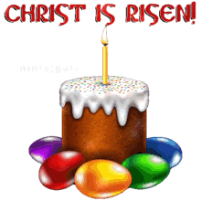  Colorful Eggs Easter Cake Clipart He Has Risen GIF