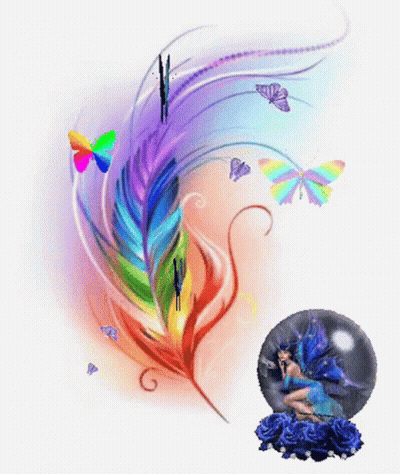 Colorful Feather With Butterflies And Fairy GIF
