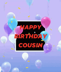 Colorful Floating Balloons Happy Birthday Cuz Greeting GIF