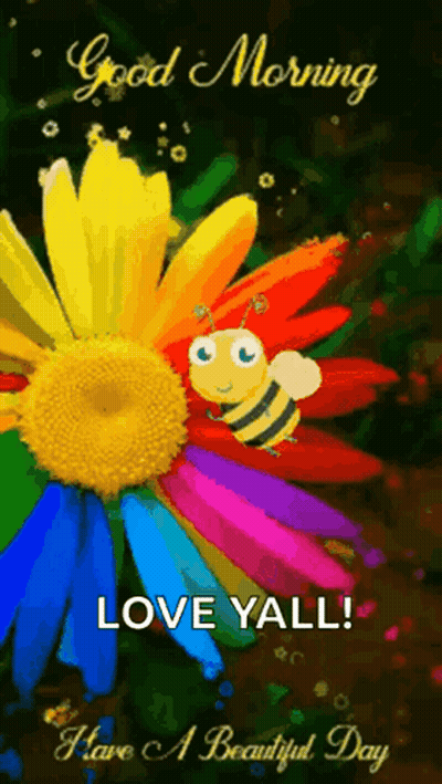 Colorful Flower With Bee And Good Morning Love Yall GIF