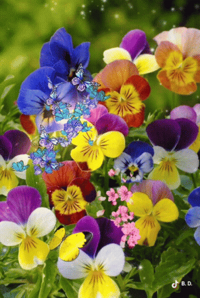 Colorful Flowers With Flying Butterflies GIF