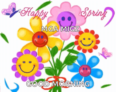 Colorful Flowers With Smiley Faces Happy Spring GIF