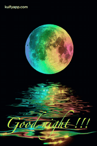 Colorful Full Moon Reflected In Water Saying Good Night GIF