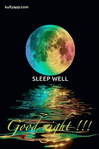 Colorful Full Moon Reflected In Water Saying Sleep Well Good Night GIF