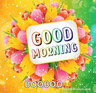 Colorful Good Morning Greeting Card With Bouquet Of Flowers GIF