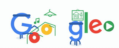 Colorful Google Logo With House And Music Notes GIF