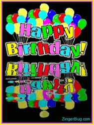 Colorful Happy Birthday Balloons With Reflection GIF