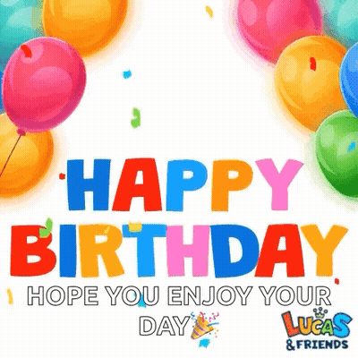 Colorful Happy Birthday Card With Balloons And Confetti GIF