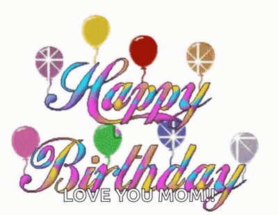 Colorful Happy Birthday Greeting Card With Balloons And Candy GIF