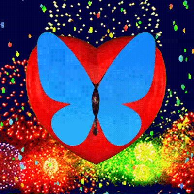 Colorful Heart With Blue Butterfly GIF