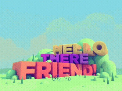 Colorful Hello There Friend Sign With Trees GIF