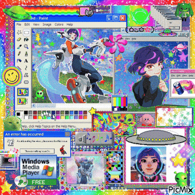 Colorful Images And Windows Media Player Icon Collage GIF