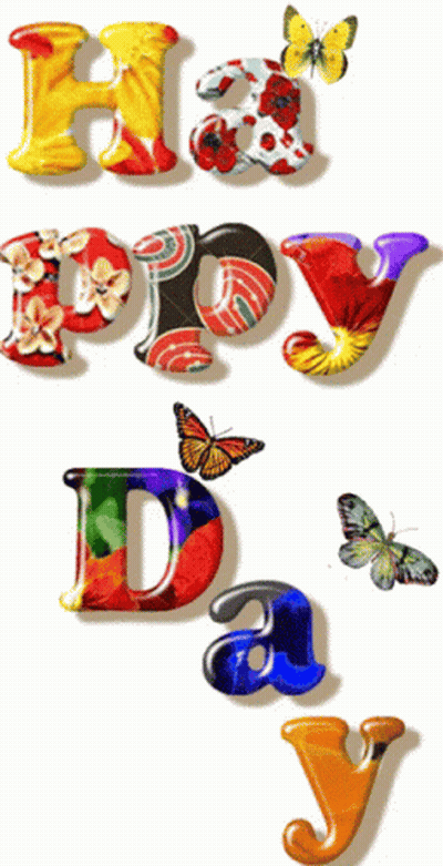 Colorful Letters That Spell Out Happy Day With Butterflies GIF
