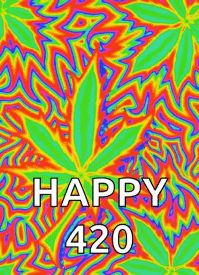 Colorful Marijuana Leaf Saying Happy 420 GIF