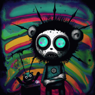 Colorful Monkey With Robot Number 8 GIF