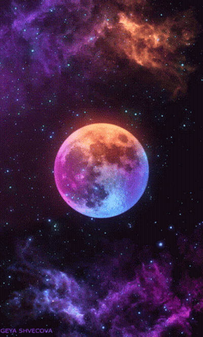 Colorful Moon In Galaxy By Geya Shvecova GIF