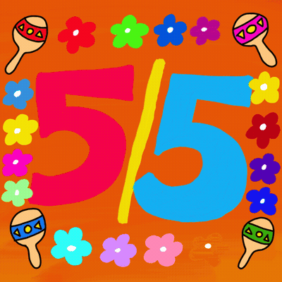 Colorful Number 5 Surrounded By Flowers And Maracas GIF