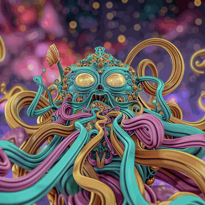 Colorful Octopus With Purple And Yellow Tentacle GIF