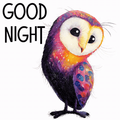 Colorful Owl Saying Good Night GIF