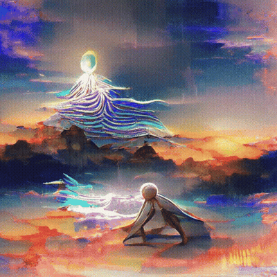 Colorful Painting Of Person In Front Of Christmas Tree GIF