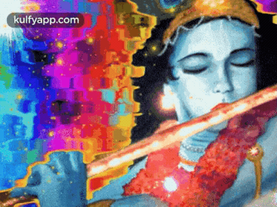 Colorful Painting Of Person Playing Flute GIF