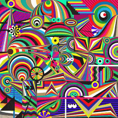 Colorful Painting With Circles And Triangles GIF