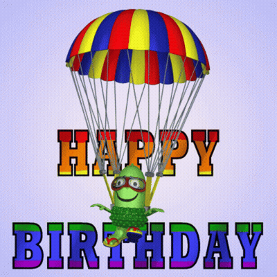 Colorful Parachute Green Monster Birthday Card GIF