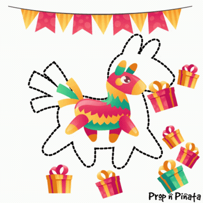 Colorful Piñata Surrounded By Balloons Gifts Prop N Pinata GIF