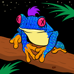 Colorful Rainbow Frog Resting On Tree Branch GIF