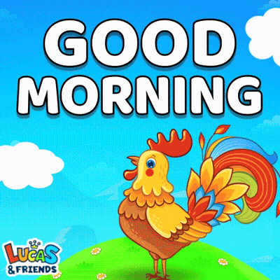 Colorful Rooster Saying Good Morning Lucas & Friends GIF
