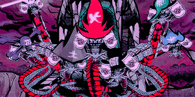 Colorful Samurai With Red X On Head GIF