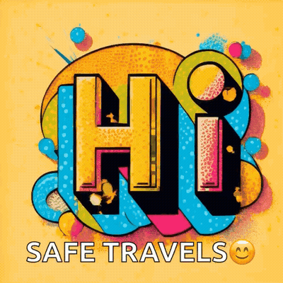 Colorful Sign Saying Hi Safe Travels GIF