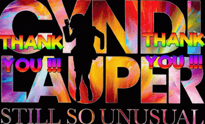 Colorful Sign Saying Thank You Cyndi Lawper Still So Unusual GIF