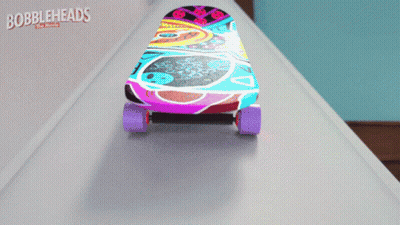 Colorful Skateboard With Purple Wheels Bobbleheads The Movie GIF