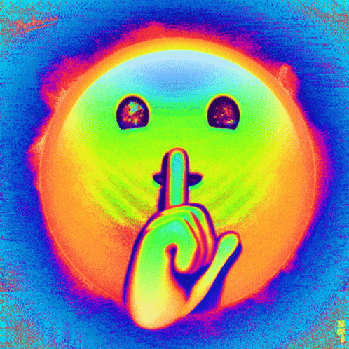Colorful Smiley Face With Finger On Mouth GIF