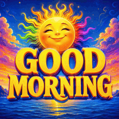 Colorful Smiling Sun Saying Good Morning GIF