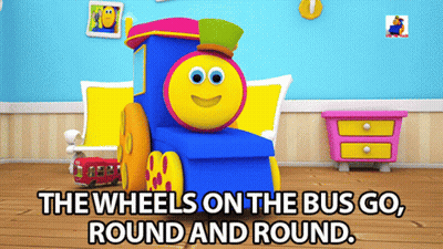 Colorful Toy Train With Wheels On The Bus Go Round And Round GIF