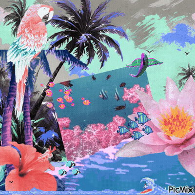 Colorful Tropical Flowers And Birds Picmix Collage GIF