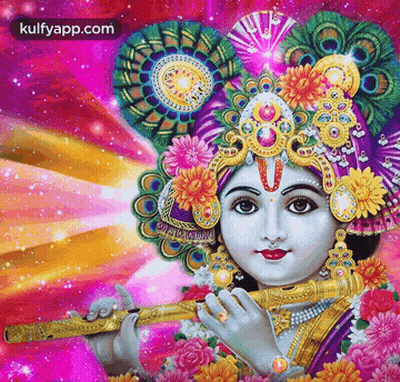 Colorful Woman Holding Flute Kulfyapp.com GIF