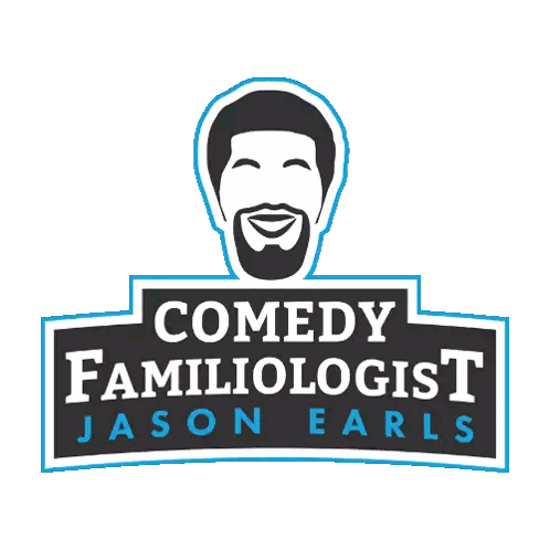 Comedy Familiologist Jason Earls Logo With Bearded Man Sticker
