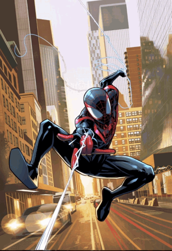 Comic Book Character Flying With Spider Web GIF