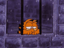 Comics Sad Sleepy Garfield Cat Raining GIF
