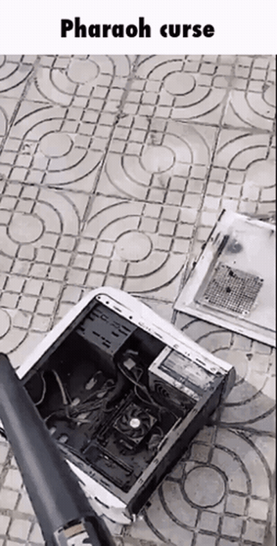 Computer Case Laying On Tiled Floor Pharaoh Curse GIF