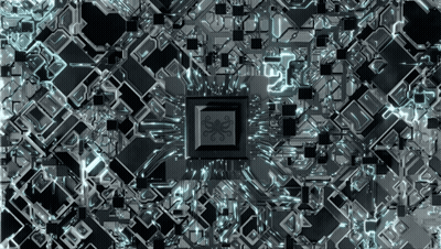 Computer Chip Surrounded By Grid Of Squares GIF