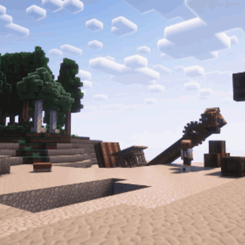 Computer Generated Sandy Area With Trees And Clouds GIF