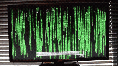 Computer Monitor Green Screen Loading Bar 99.4% GIF