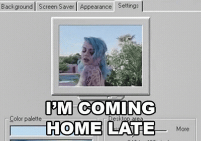 Computer Monitor With Blue Haired Woman And Text GIF