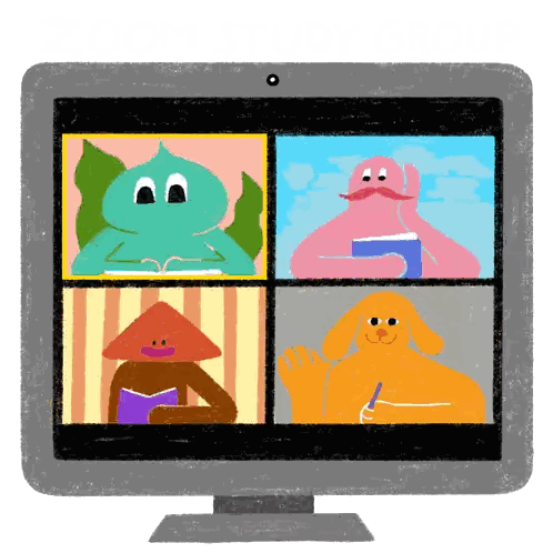 Computer Monitor With Four Cartoon Characters Sticker