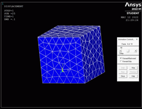 Computer Screen Showing Blue Cube And Ansys 2022 R1 Student GIF